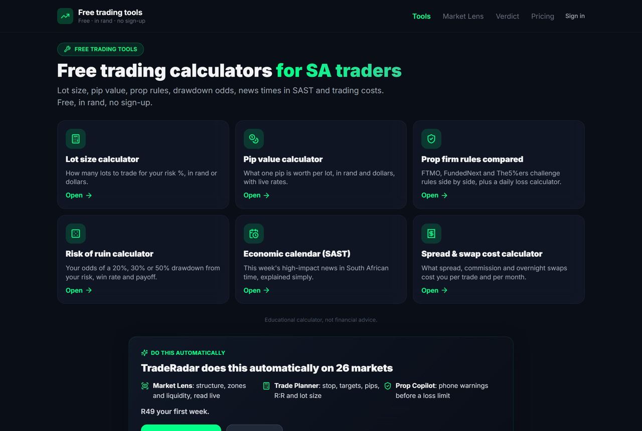 TradeRadar free tools hub